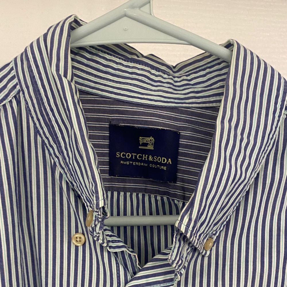 Scotch & Soda Men's Navy and White Striped Shirt